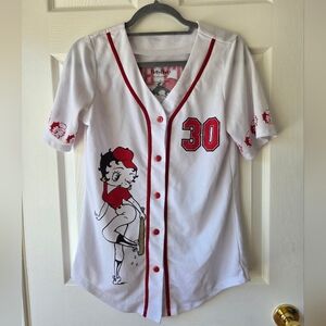 Betty Boop T Shirt L Jersey Baseball White and Red Short Sleeves